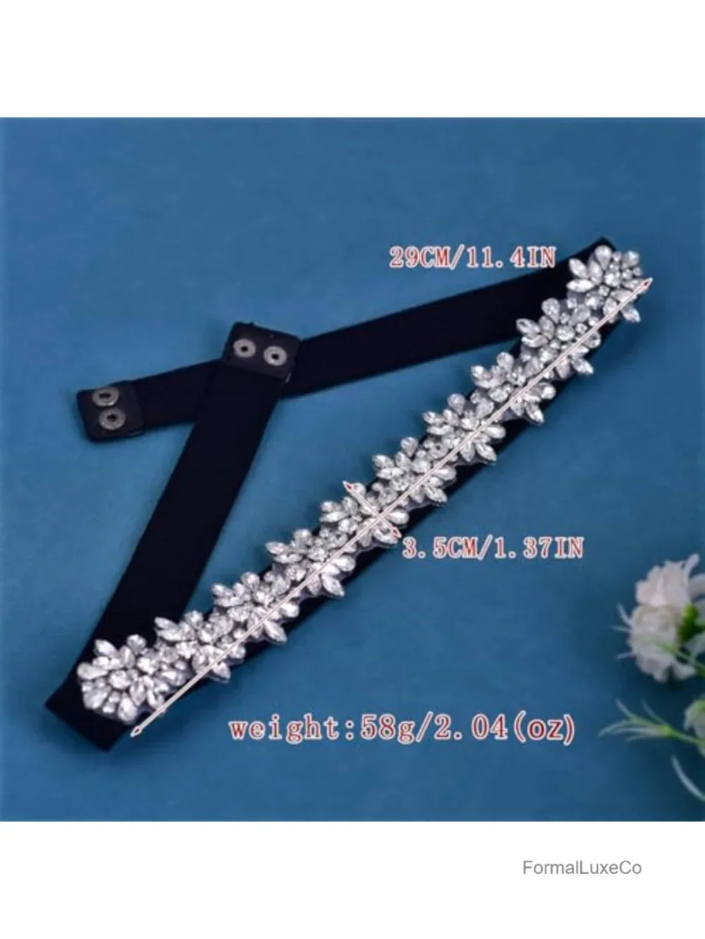Stretchy Rhinestone Sash Dress Belt with Pronged Buckle